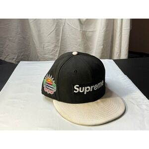 Supreme New Era 59FIFTY Fitted Cap Black Tan Box Logo Patch 7 5/8